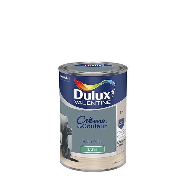 DULUX VALENTINE - Peinture Crème de Couleur - Bleu Gris - Satin - 1,25L - large