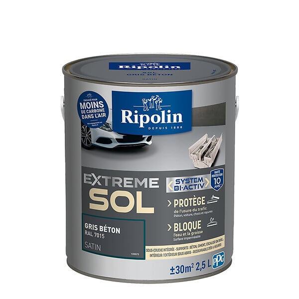 RIPOLIN - Peinture sol satinée - Gris béton - 2.5L - large