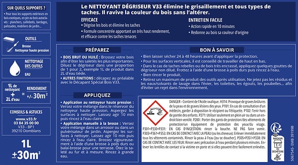 V33 BOIS - Nettoyant dégriseur terrasse et bardage - 1L - large
