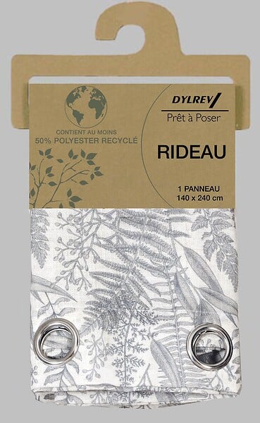 DYLREV - Rideau Lourd imprimé effet lin 140x240 gris - large