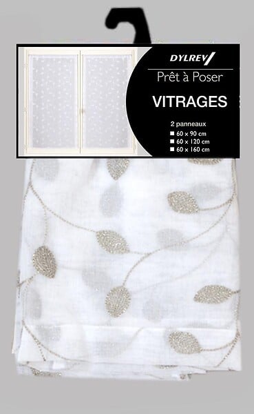 DYLREV - Paire de vitrages étamine brodée lurex - Gris - L.60xl.120cm - large