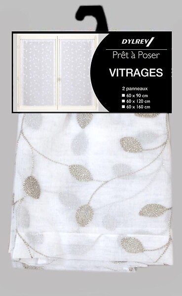 DYLREV - Paire de vitrage étamine brodée lurex 60x160 gris - large