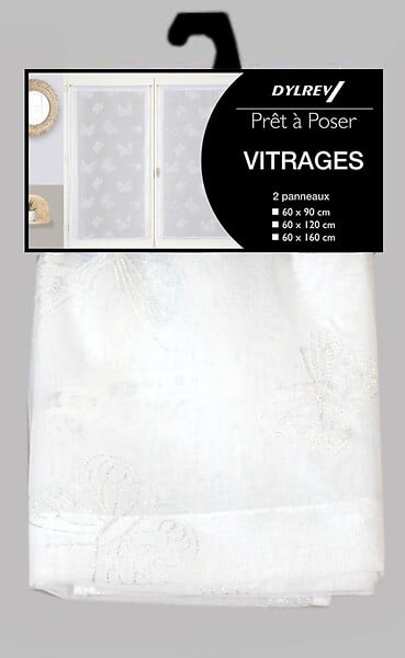 DYLREV - Paire de vitrage étamine brodée lurex 60x90 blanc - large