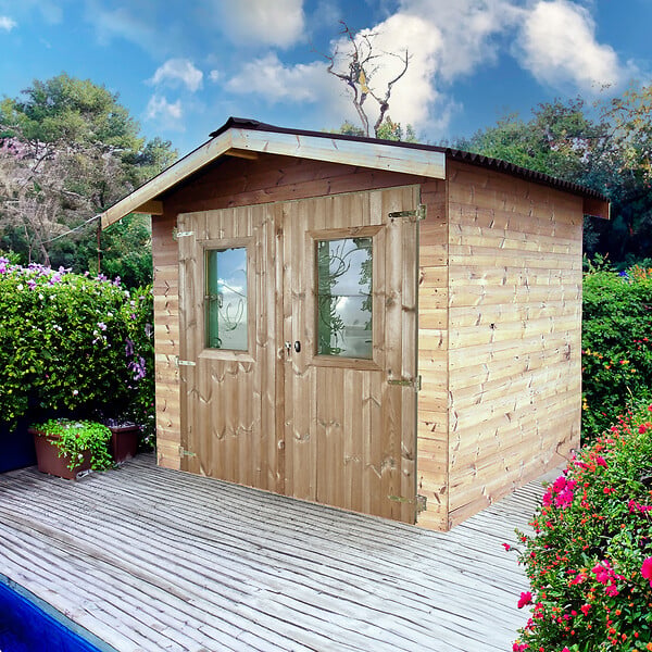 HABRITA - Abri de jardin bois 28mm - 4.87m² - L.2.80xP.2.66m - large