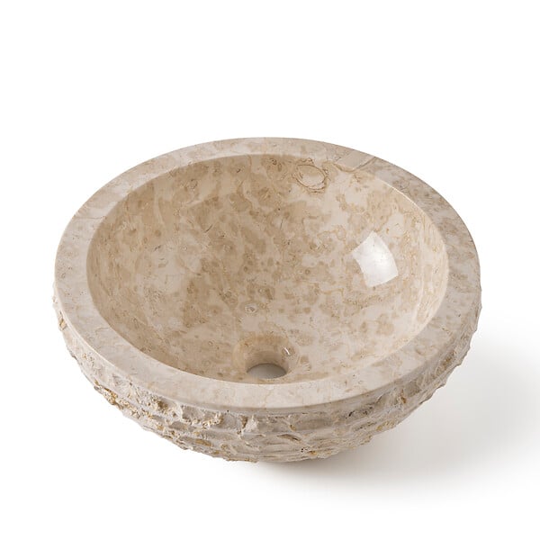 MG VALENCI - Vasque à poser en marbre naturel HORTA - Crème - 40x40x15cm - large
