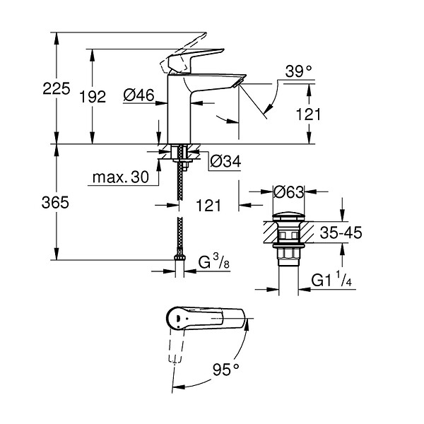GROHE - Vasque à poser Euro Ceramic 60cm + Mitigeur lavabo M Start avec ouverture froide Noir - large