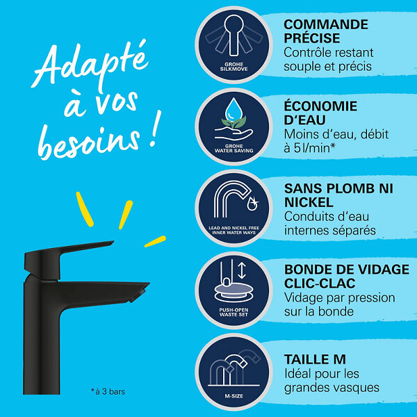 GROHE - Vasque à poser Euro Ceramic 60cm + Mitigeur lavabo M Start Noir - large