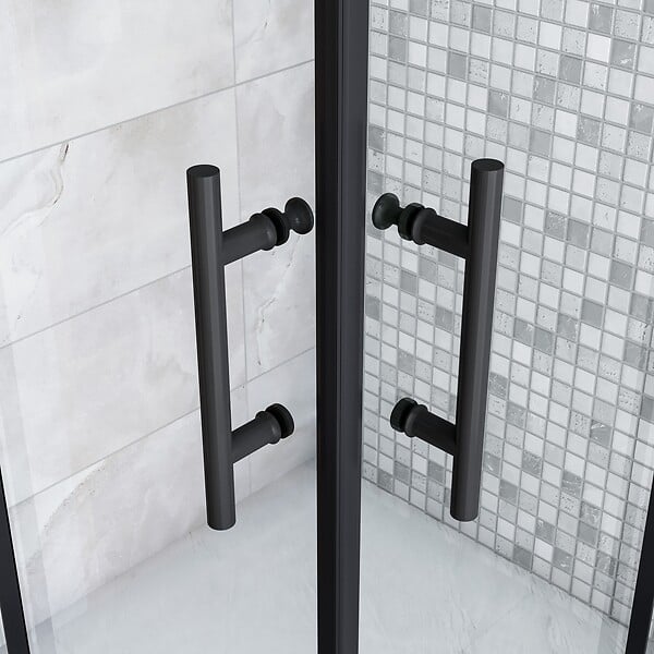 AICA SANITAIRE - Cabine de douche  coulissante 90x90x200cm profilé noir mat, accès en angle - large