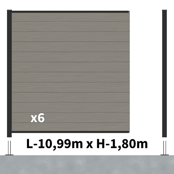 DECKLINEA - Kit Clôture Composite RIO Platines 11x1,8m - Bois composite & Aluminium - Poteaux Noir sur Platines - Brise vue - large