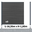 DECKLINEA - Kit Clôture Composite CRUZ Ardoise 16,5x1,8m - Bois composite & Aluminium - Poteaux sur Platines Gris - Brise vue - Palissade - vignette
