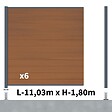 DECKLINEA - Kit Clôture Composite CRUZ Teck 11x1,8m - Bois composite & Aluminium - Poteaux sur Platines Gris - Brise vue - Palissade - vignette