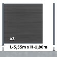 DECKLINEA - Kit Clôture Composite SANTOS Ardoise 5,5x1,8m - Bois composite & Aluminium - Poteaux sur Platines Gris - Brise vue - Palissade - vignette