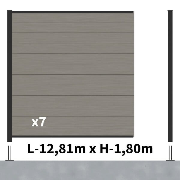 DECKLINEA - Kit Clôture Composite RIO Platines 13x1,8m - Bois composite & Aluminium - Poteaux Noir sur Platines - Brise vue - large