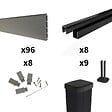DECKLINEA - Kit Clôture Composite RIO Platines 14,5x1,8m - Bois composite & Aluminium - Poteaux Noir sur Platines - Brise vue - vignette
