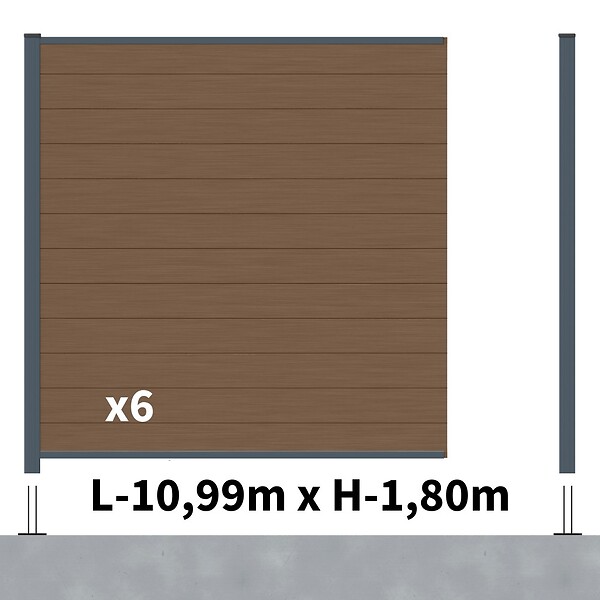 DECKLINEA - Kit Clôture Composite RIO Bronze 11x1,8m - Bois composite & Aluminium - Poteaux sur Platines Gris - Brise vue - large