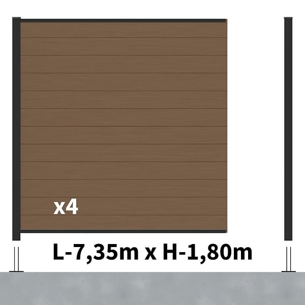 DECKLINEA - Kit Clôture Composite RIO Bronze 7,5x1,8m - Bois composite & Aluminium - Poteaux sur Platines Noir - Brise vue - large