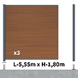 DECKLINEA - Kit Clôture Composite SANTOS Teck 5,5x1,8m - Bois composite & Aluminium - Poteaux sur Platines Gris - Brise vue - Palissade - vignette