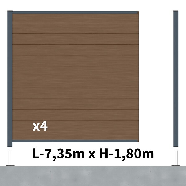 DECKLINEA - Kit Clôture Composite RIO Bronze 7,5x1,8m - Bois composite & Aluminium - Poteaux sur Platines Gris - Brise vue - large
