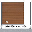 DECKLINEA - Kit Clôture Composite SANTOS Teck 16,5x1,8m - Bois composite & Aluminium - Poteaux sur Platines Gris - Brise vue - Palissade - vignette