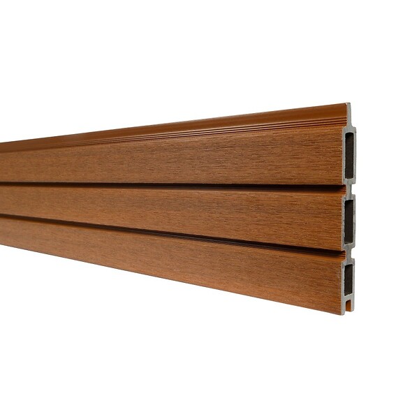 DECKLINEA - Kit Clôture Composite SANTOS Teck 16,5x1,8m - Bois composite & Aluminium - Poteaux sur Platines Gris - Brise vue - Palissade - large