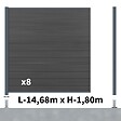 DECKLINEA - Kit Clôture Composite CRUZ Ardoise 14,5x1,8m - Bois composite & Aluminium - Poteaux sur Platines Gris - Brise vue - Palissade - vignette