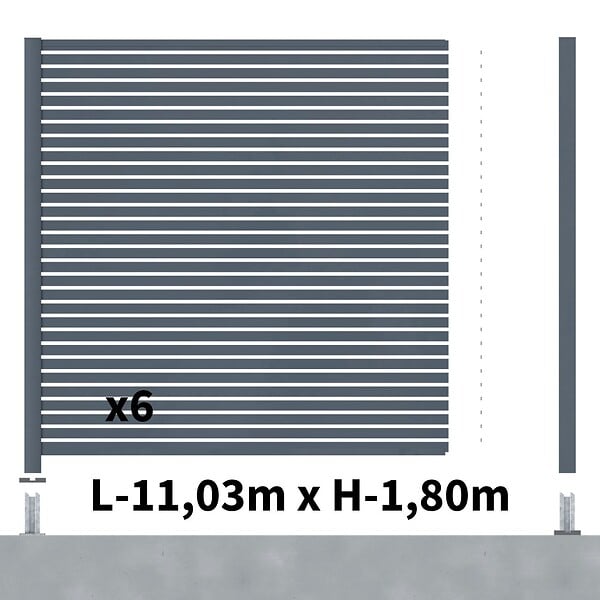 DECKLINEA - Kit Clôture Ajourée Aluminium OLINDA Anthracite 11,03x1,8m Poteaux sur Platines - Dimension des Lames : 21x45x1780 mm - Brise vue - Palissade - large