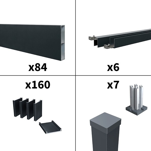 DECKLINEA - Kit Clôture Ajourée Aluminium OLINDA Anthracite 11,03x1,8m Poteaux sur Platines - Dimension des Lames : 21x100x1780 mm - Brise vue - Palissade - large