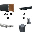 DECKLINEA - Kit Clôture Aluminium BAHIA & CRUZ Teck 14,68x1,8m - Aluminium et bois composite - Poteaux sur Platines gris - Brise vue - Palissade - vignette