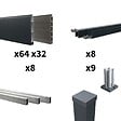 DECKLINEA - Kit Clôture Aluminium BAHIA & CRUZ Ardoise 14,68x1,8m - Aluminium et bois composite - Poteaux sur Platines gris - Brise vue - Palissade - vignette