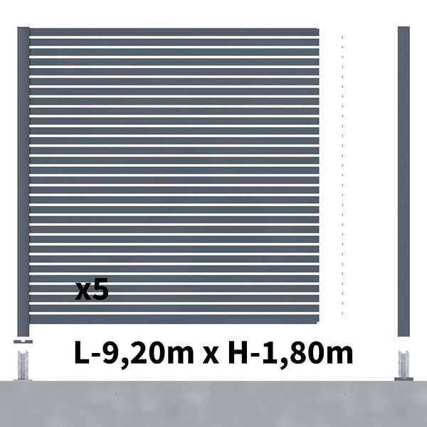DECKLINEA - Kit Clôture Ajourée Aluminium OLINDA Anthracite 9,20x1,8m Poteaux sur Platines - Dimension des Lames : 21x45x1780 mm - Brise vue - Palissade - large