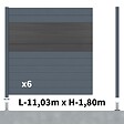DECKLINEA - Kit Clôture Aluminium BAHIA & CRUZ Ardoise 11,03x1,8m - Aluminium et bois composite - Poteaux sur Platines gris - Brise vue - Palissade - vignette