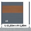 DECKLINEA - Kit Clôture Aluminium BAHIA & CRUZ Teck 11,03x1,8m - Aluminium et bois composite - Poteaux sur Platines gris - Brise vue - Palissade - vignette
