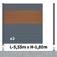 DECKLINEA - Kit Clôture Aluminium BAHIA & CRUZ Teck 5,5x1,8m - Aluminium et bois composite - Poteaux sur Platines gris - Brise vue - Palissade - vignette