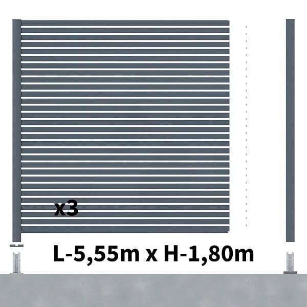 DECKLINEA - Kit Clôture Ajourée Aluminium OLINDA Anthracite 5,5x1,8m Poteaux sur Platines - Dimension des Lames : 21x45x1780 mm - Brise vue - Palissade - large