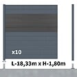 DECKLINEA - Kit Clôture Aluminium BAHIA & CRUZ Ardoise 18,33x1,8m - Aluminium et bois composite - Poteaux sur Platines gris - Brise vue - Palissade - vignette
