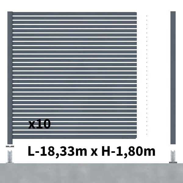DECKLINEA - Kit Clôture Ajourée Aluminium OLINDA Anthracite 18,33x1,8m Poteaux sur Platines - Dimension des Lames : 21x45x1780 mm - Brise vue - Palissade - large