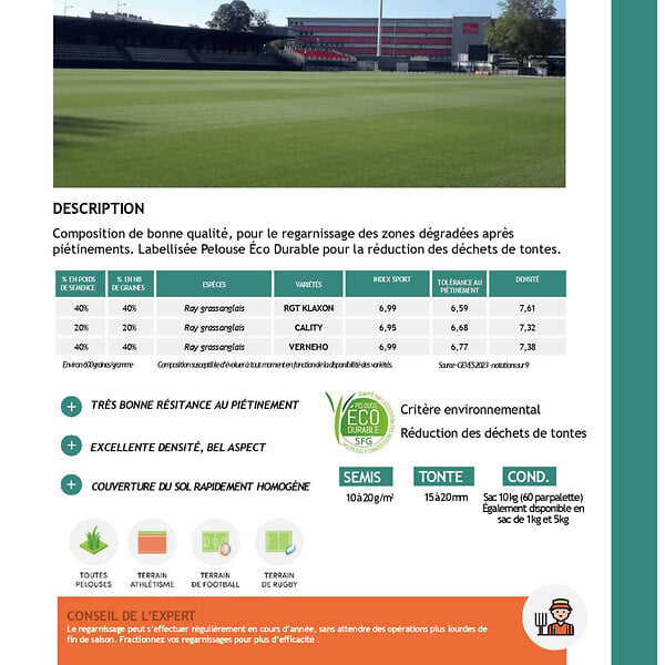 FLORIVERT - Gazon sport jeux Terra Sport 10 kg résistant au piétinement, établissement rapide - Florivert 1201637 - large