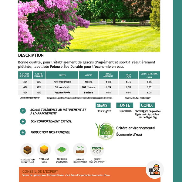 FLORIVERT - Semences gazon Terra Extrême 10 kg, faible besoin en eau et bel aspect - Florivert 1201632 - large