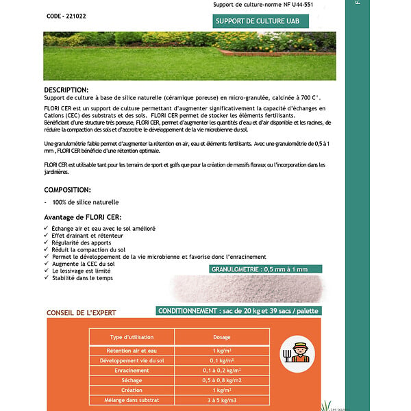 FLORIVERT - Rétenteur d'eau naturel Flori CER 20 kg céramique poreuse, pour sols arides - Florivert NEG01692 - large