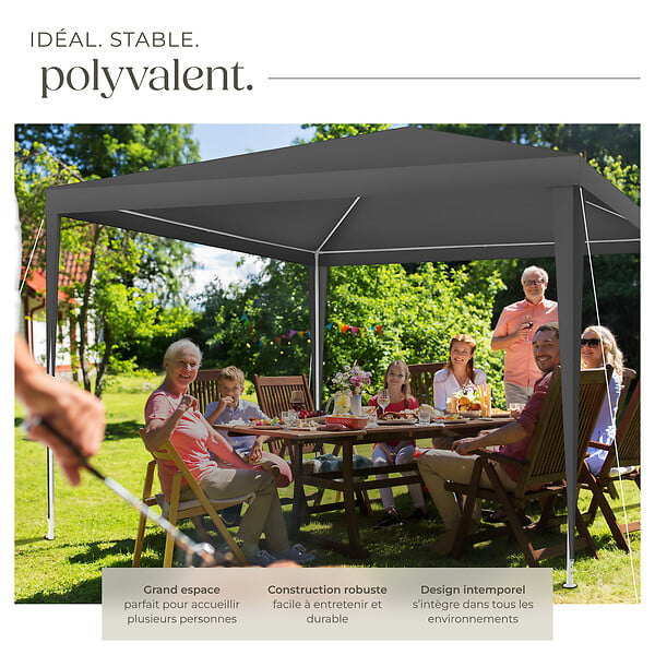 TECTAKE - Pavillon imperméable BARINAS avec 3 parois latérales gris - large