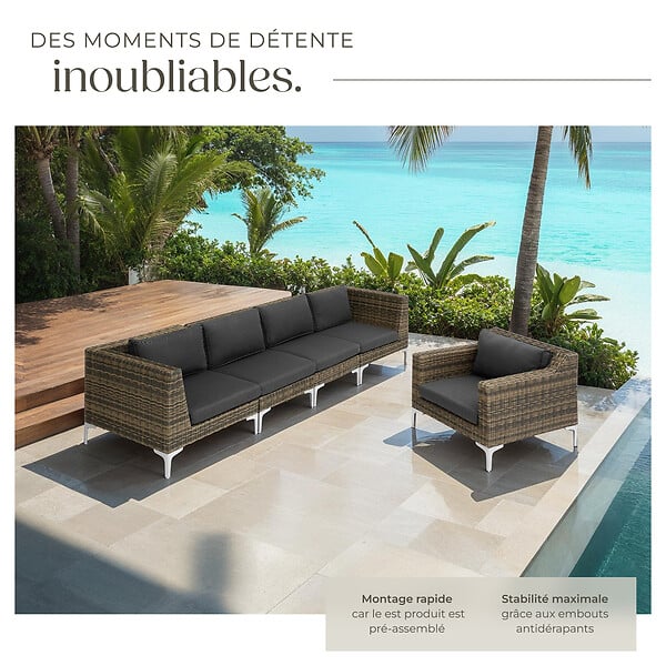 TECTAKE - Ensemble de fauteuils modulaires Rattanset Villanova en aluminium gris anthracite chiné - large