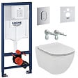 GROHE - Grohe Pack WC Bâti-support + WC suspendu Ideal Standard Tesi Aquablade + Abattant slim avec frein de chute + Plaque Arena Chrome - vignette