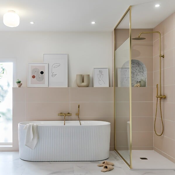 ESSEBAGNO - Square Paroi de douche verre anticalcaire et aluminium cadre complet 120 x 200 Or Brossé - large