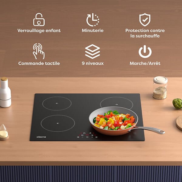 CIARRA - Table de cuisson à induction 4 Foyers 6000W Noir CD4BIH-F - large