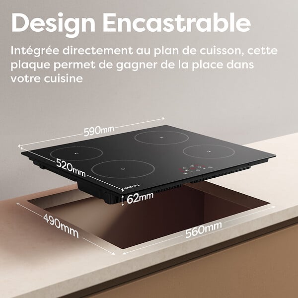 CIARRA - Table de cuisson à induction 4 Foyers 6000W Noir CD4BIH-F - large