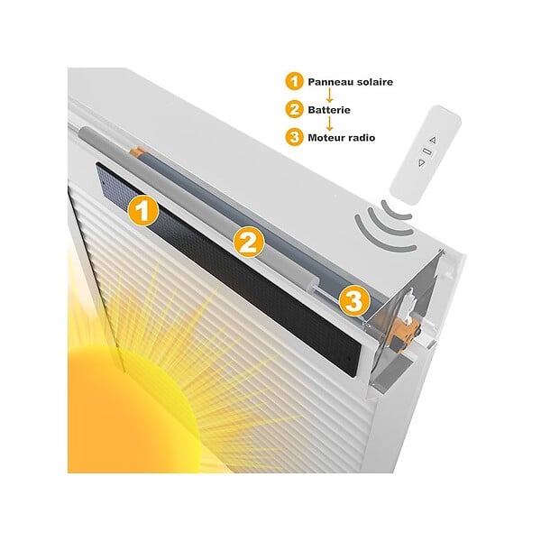 VOLET-MOUSTIQUAIRE - Volet roulant solaire radio-télécommandé H 160 cm x L 150 cm Alu Gris - large
