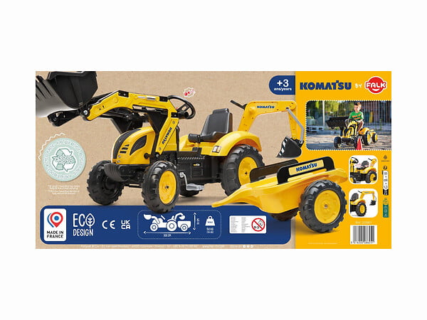 FALK - Tractopelle enfant Komatsu avec remorque + excavatrice 3 à 7 ans - Falk - large