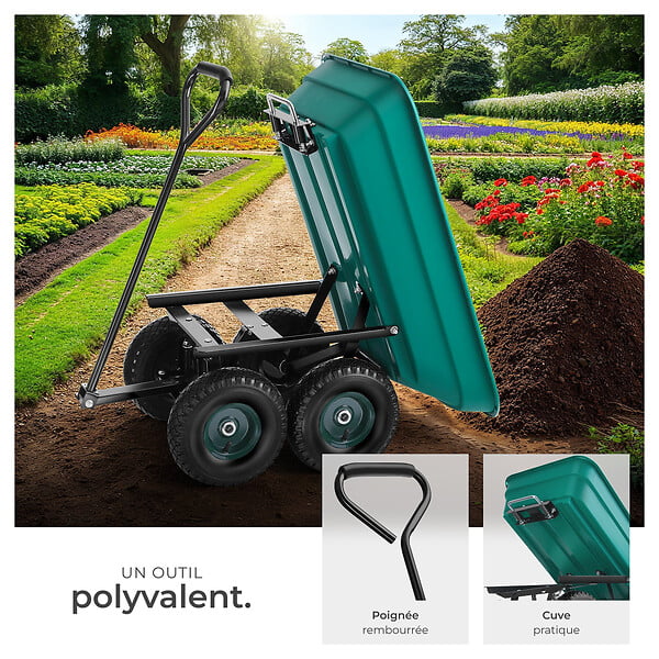 TECTAKE - Chariot de jardin à main Cubbi 52L capacité de charge 120kg vert - large