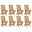 VIDAXL - vidaXL Chaises de jardin et coussins beige lot de 8 Bois teck massif - vignette