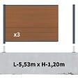 DECKLINEA - Kit Clôture Composite sur Muret CRUZ Teck 5,5x1,2m - Bois composite & Aluminium - Poteaux sur Platines Gris - Brise vue - vignette
